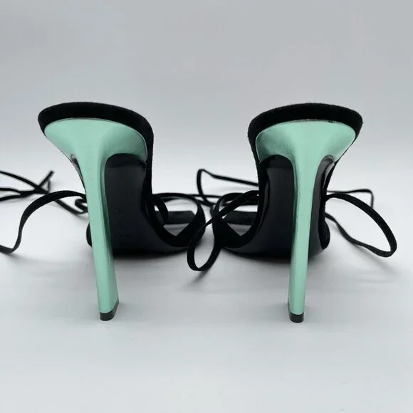 SAINT LAURENT | Vitti Sandal in Nero & Hope Green Black Suede - Picture 6 of 13